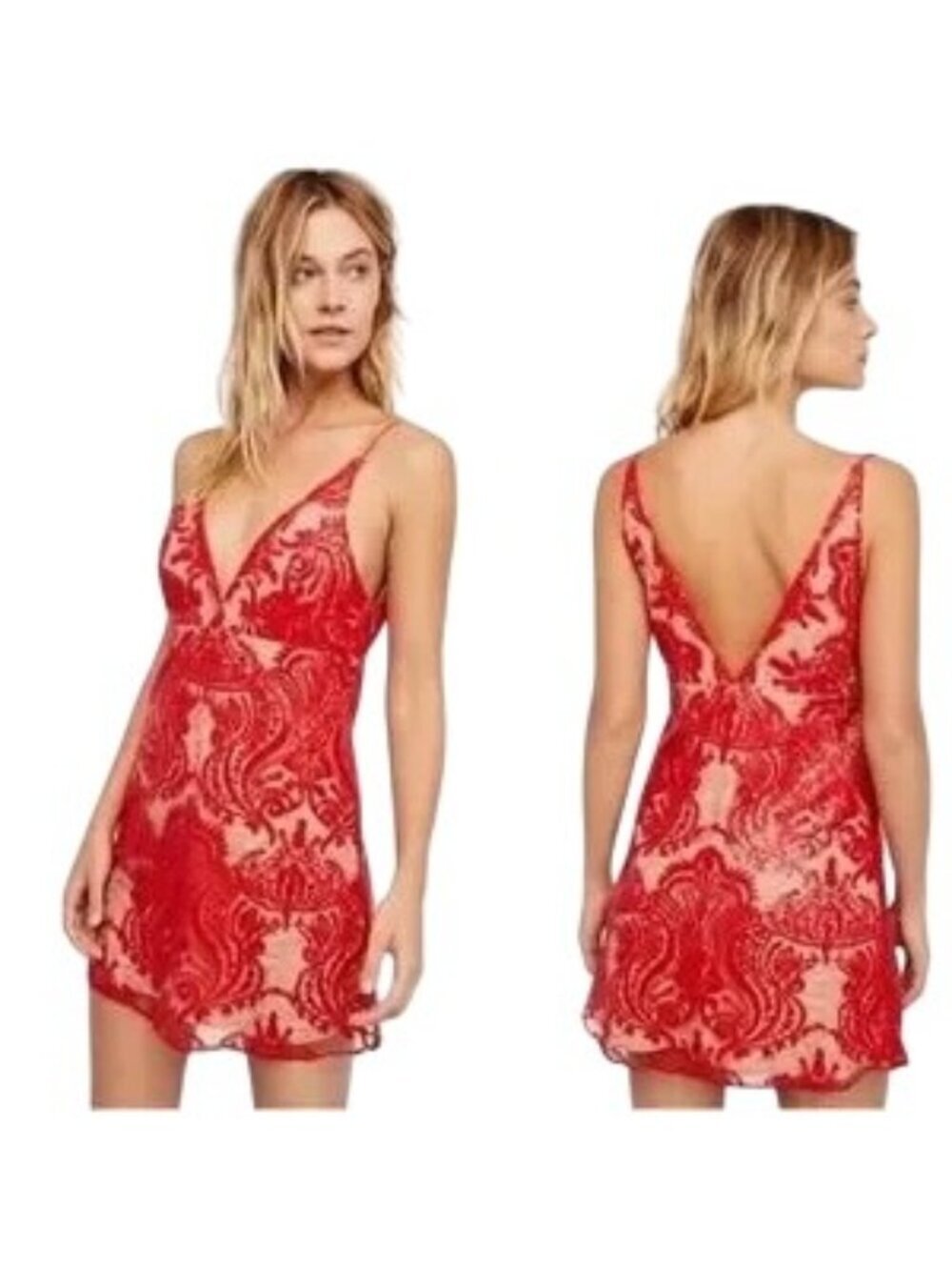 Free People Night Shimmers Red Sequin Mini Dress